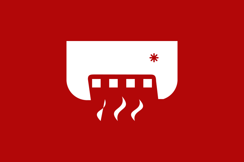 White Air Conditioner Icon on a red background