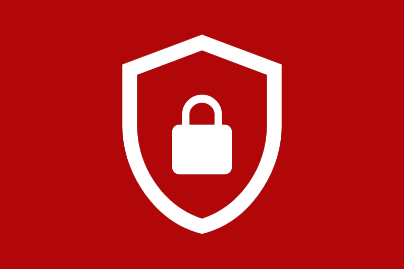 White badge with a lock icon on a red background