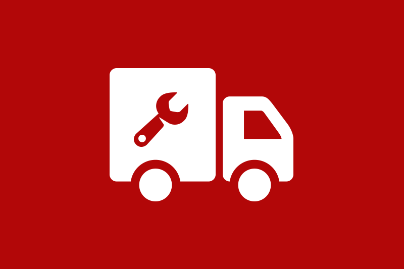 White diesel truck icon on a red background