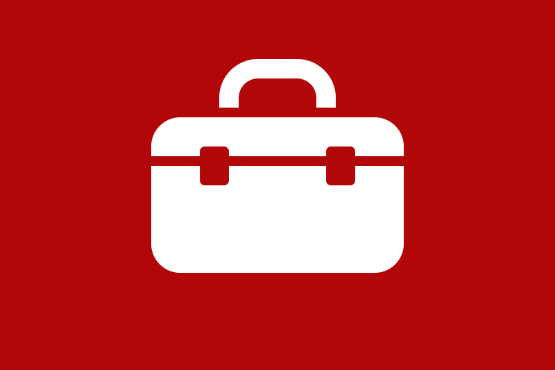White suitcase icon on a red background