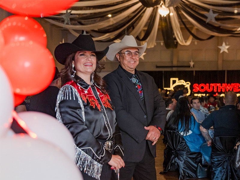 SWTX President, Dr. Hector Gonzales and wife Jaclyn welcome guests at the 2025 President's Gala.