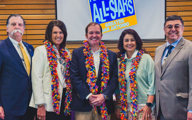 SWTX President, Dr. Hector Gonzales and wife Jaclyn are photographed with local attendees Chad and Kim Starry of First State Bank and D.B. Briscoe of the Kate Marmion Foundation, in support of the Greater San Antonio After School All-Starts and the Kate Marmion Foundation.
