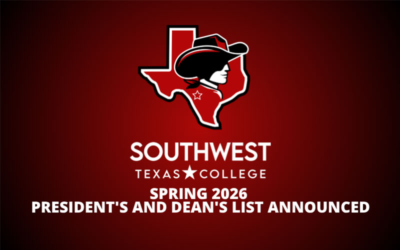 A red background with the college logo and the title Spring 2026 President's and Dean's List in bold, white font.
