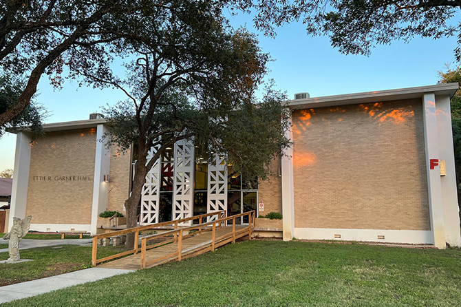 Front view of Garner Hall Dorm, Building F